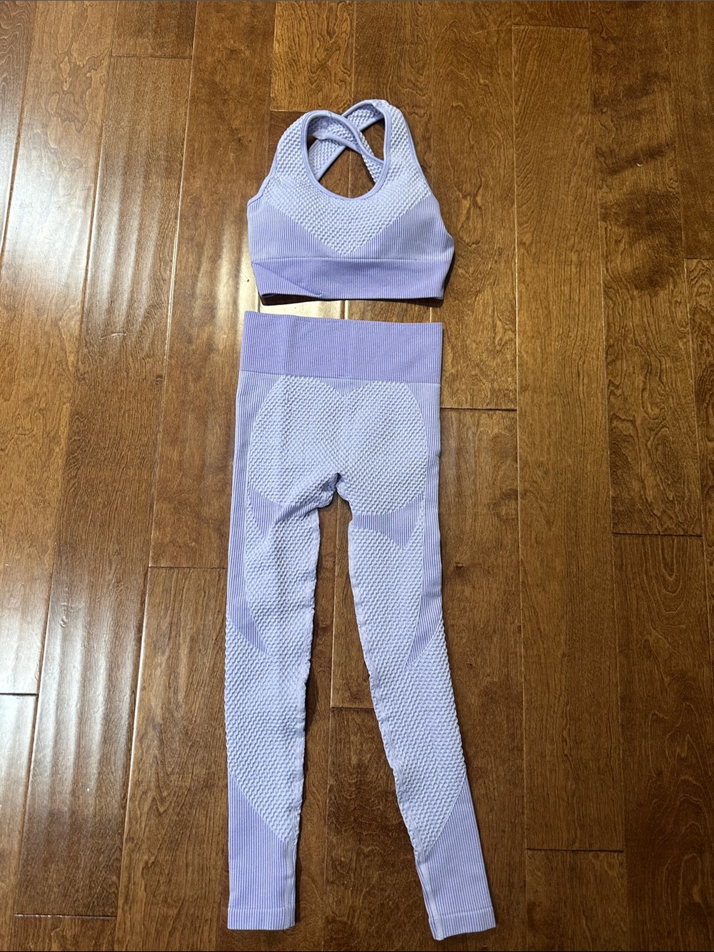 Light Purple Textured Seamless Leggings & Crop Sports Bra Set